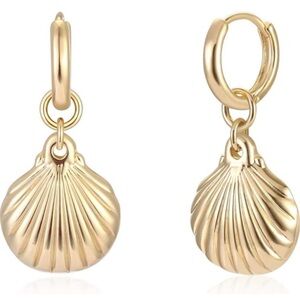 Women Clam Shell Earrings Gold Hoop 14k Gold Plated Summer Beach Jewelry Gift
